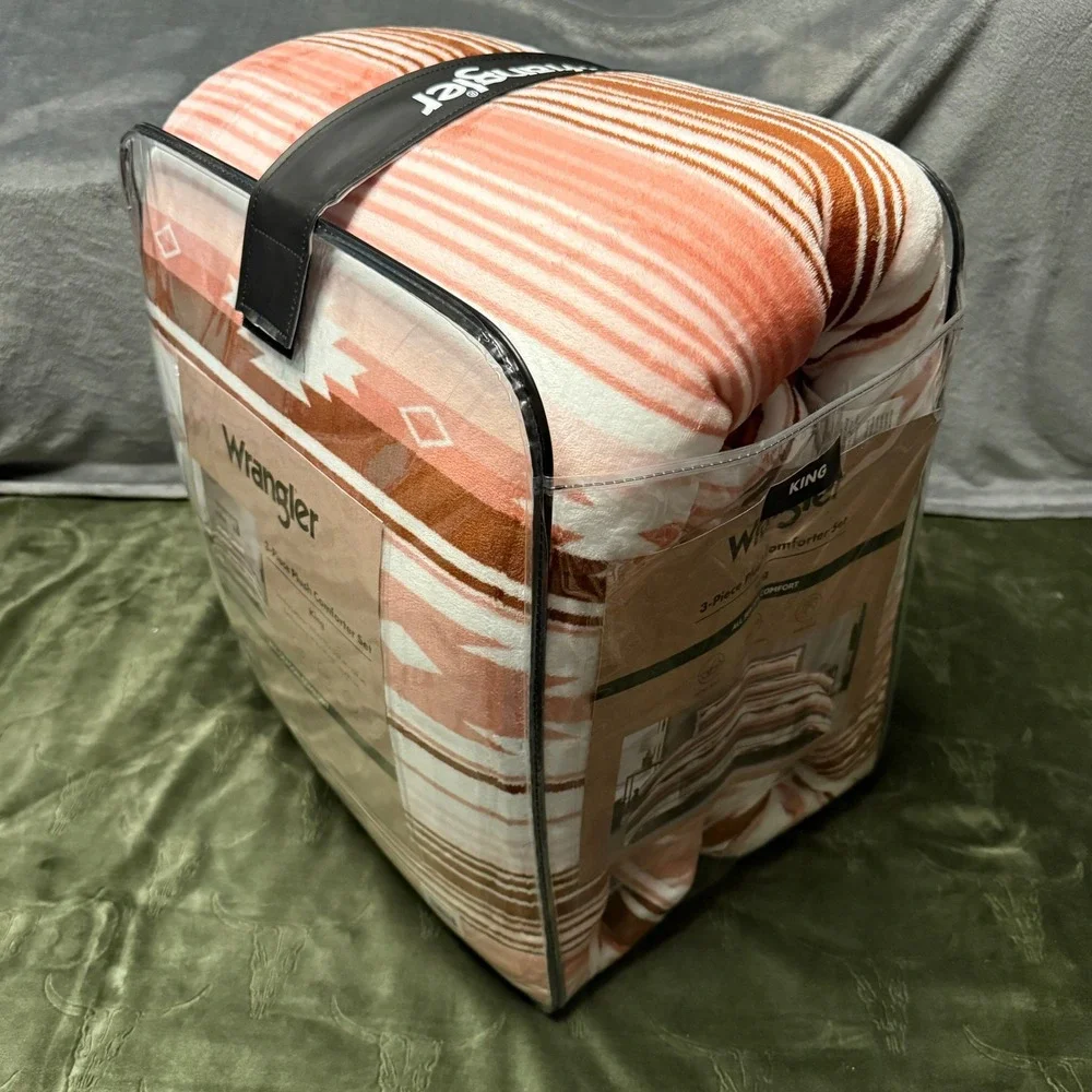 Wrangler 3-Piece Plush Comforter Set King Coral Brown New Southwestern Bedding